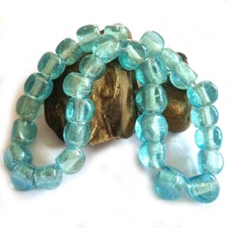 Aqua Triangular Shape Per Line about 16" long Large Hanmade glass beads, hole size about 3~4mm, in size about 15mm Approximately 30 Beads in Line The Weight of a line about 135 Grams