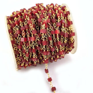 1 Meter Pkg. Beaded Chain Aqua 4mm Cube Crystal Glass beads  with Gold plated wire