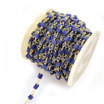 1 Meter Pkg. Beaded Chain Black 4mm Cube Crystal Glass beads  with silver plated wire