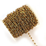 1 Meter Pkg. Beaded Chain 4mm pressed round Red color glass beads  with Gold plated wire
