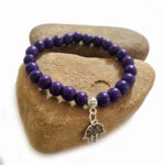 Purple beaded 8mm beads bracelets with charms, stretchable easy to wear in all hand
