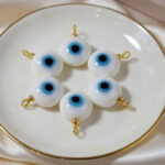 White Evil Eye Glass Charms 18x22mm – Nazar Protection Beads with Loop for Jewelry Making (Pack of 10)