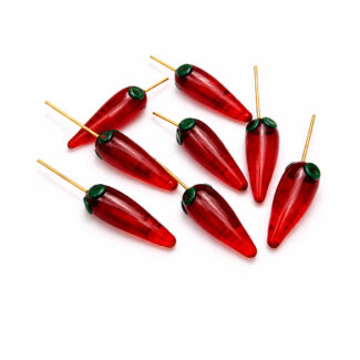20pcs Transparent Red Glass Chili  Charms with Gold Pin – Premium Jewelry Making Beads, size about 25mm long (without pin)