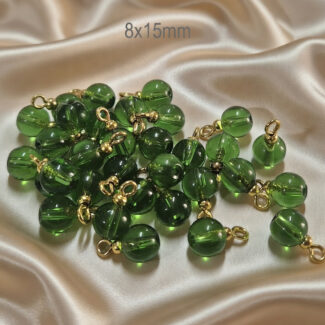 100pcs pack, Green color, 8mm round size, Glass Charms jewelry making finding