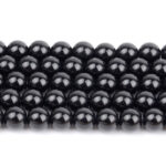 Sold per 10 Lines Pack 8mm Black Smooth Round Glass Beads – Glossy Black Round Beads for Jewelry Making – (Approx 50 Beads per Line)