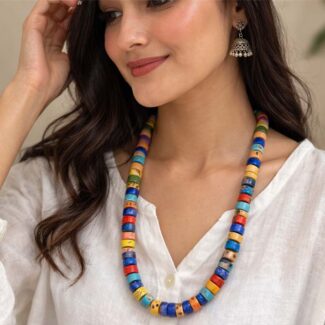 Handcrafted Natural  Bead Tribal Necklace – Boho Ethnic Statement Jewelry