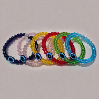 Evil Eye Beaded Bracelet Set – 6pcs Multicolor Crystal Bracelets (Stretchable)