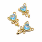 4pcs Heart Stone inlay, Premium Crystal Metal Charms Pendant for Jewelry Making DIY Earrings Necklace Bracelet, Size approx 20x10mm